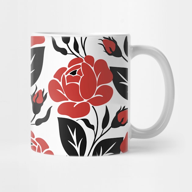 Print with Red Rose Inspired by Ukrainian Traditional Embroidery by lissantee